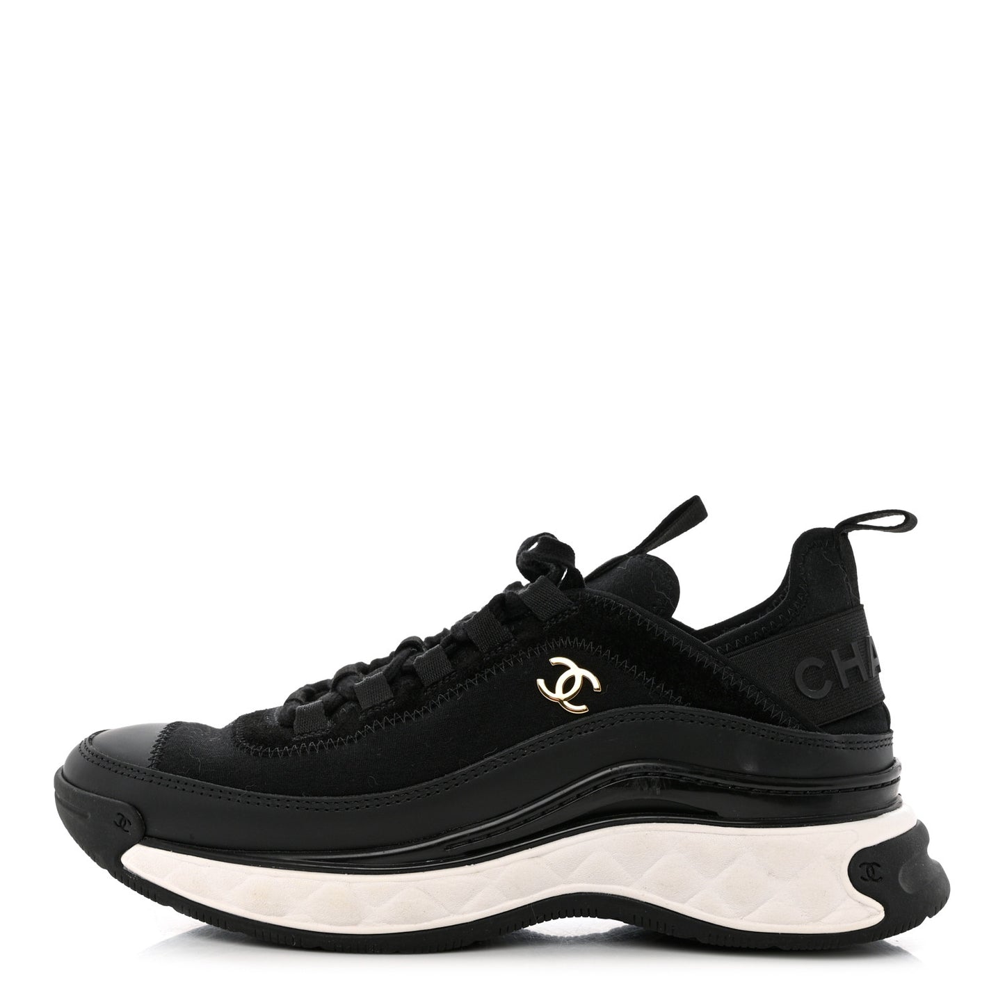 Velvet Calfskin Mixed Fibers CC Sneakers 37.5 Black