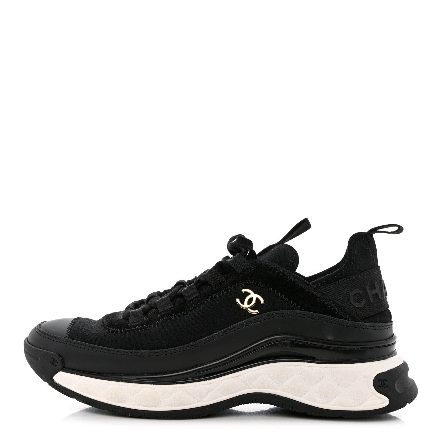 Chanel Velvet Calfskin Mixed Fibers CC Sneakers 37.5 Black 1 of 11