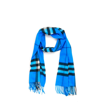 Burberry Cashmere Classic Check Fringe Scarf Bright Cornflower Blue 1 of 5