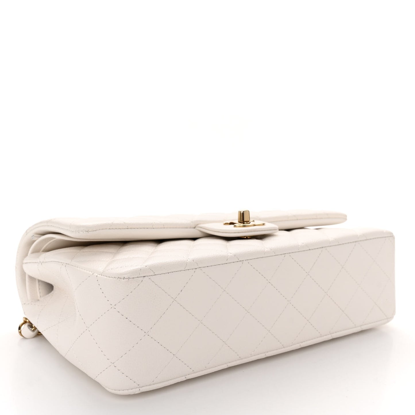 Caviar Quilted Medium Double Flap White