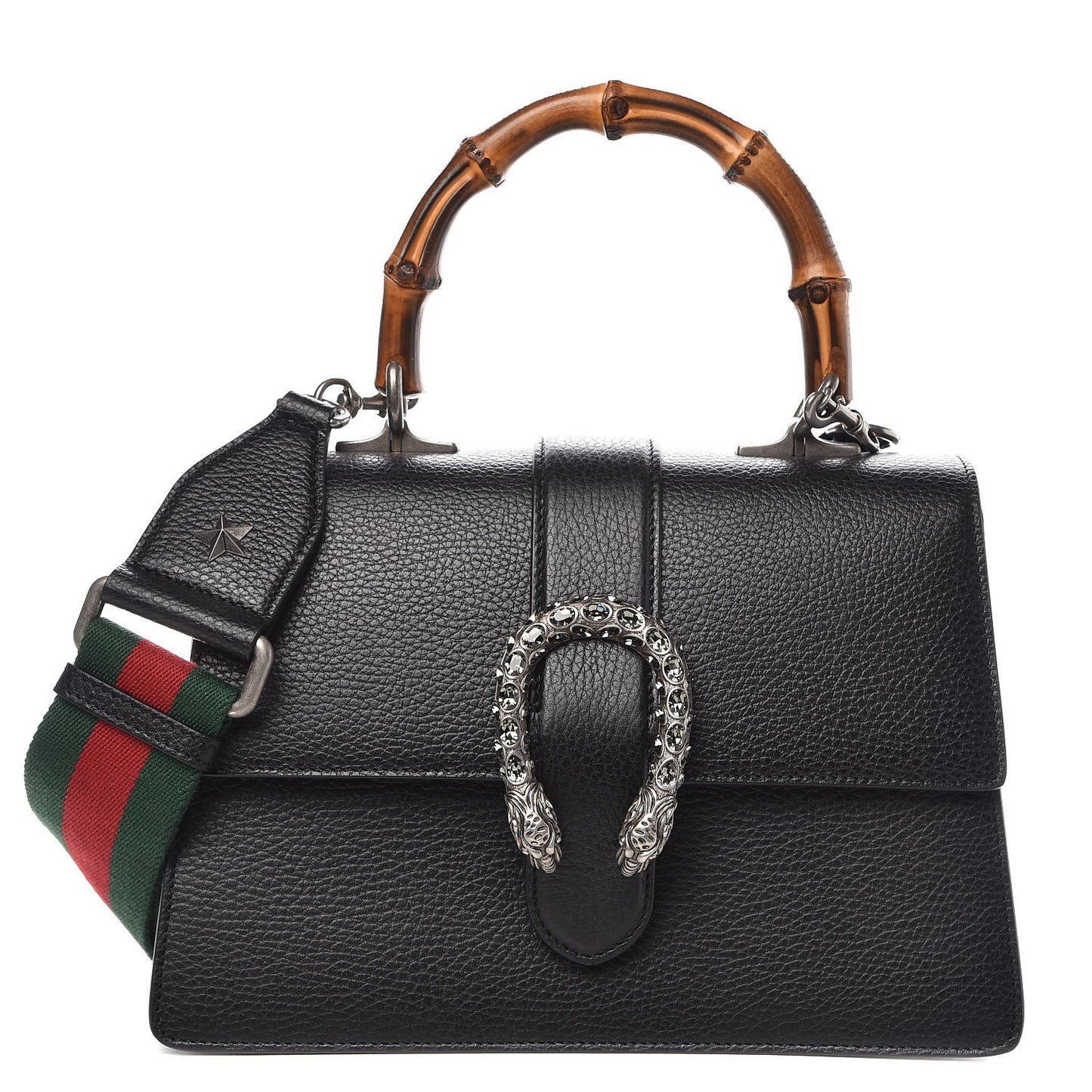 Dollar Calfskin Crystal Web Medium Dionysus Bamboo Top Handle Bag Black Black Diamond