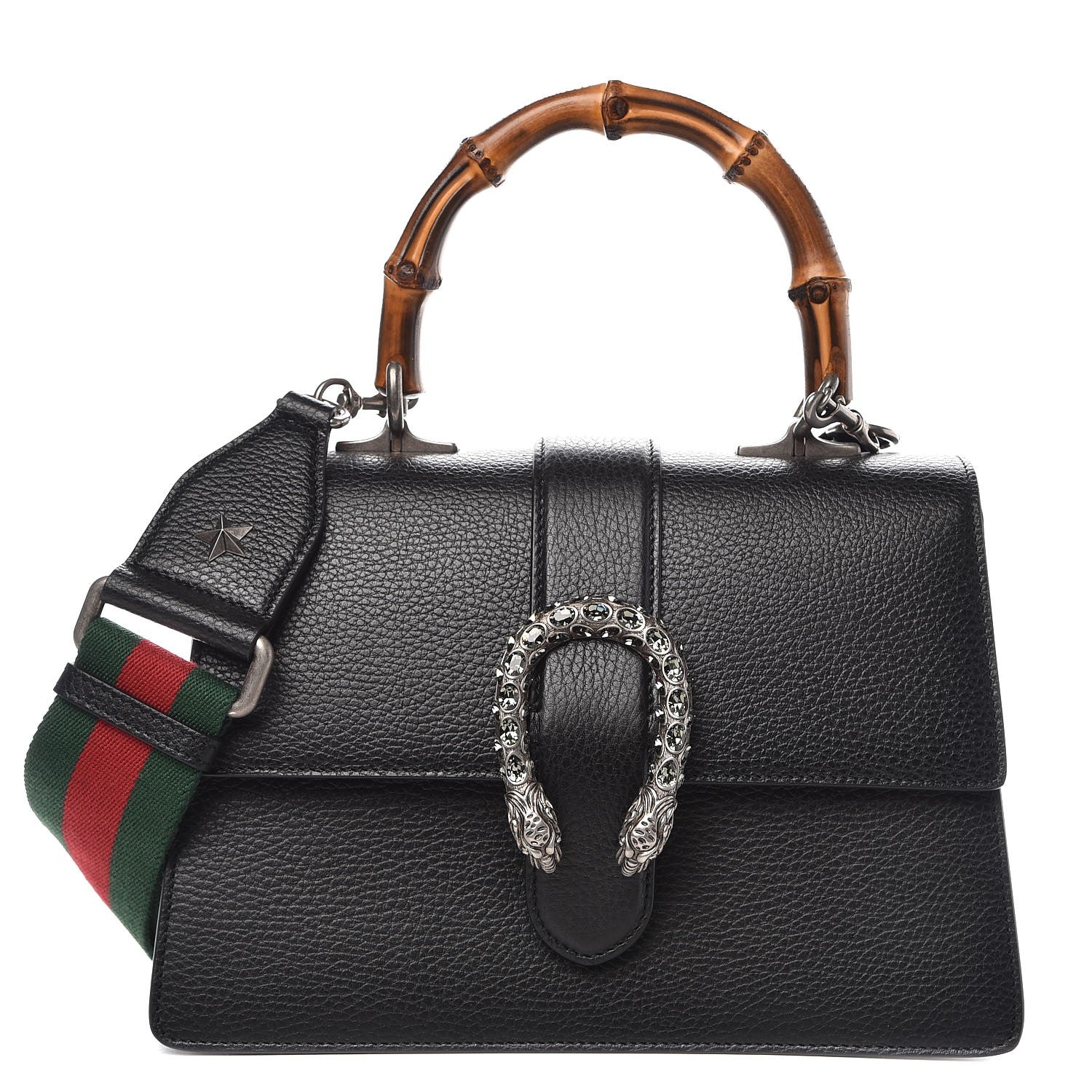 Gucci Dollar Calfskin Crystal Web Medium Dionysus Bamboo Top Handle Bag Black Black Diamond 1 of 8