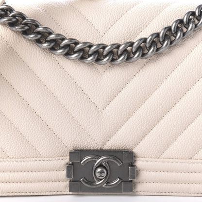 Chanel Caviar Chevron Quilted Medium Boy Flap Nude 10 of 10