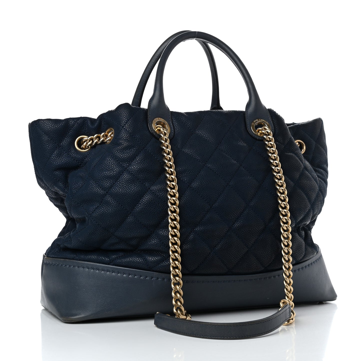 Iridescent Caviar Quilted Globe Trotter Shopping Tote Navy Blue
