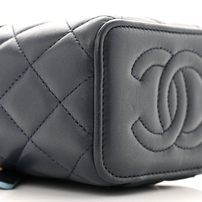 Chanel Lambskin Quilted Top Handle Mini Vanity Case With Chain Dark Blue Light Blue 9 of 11
