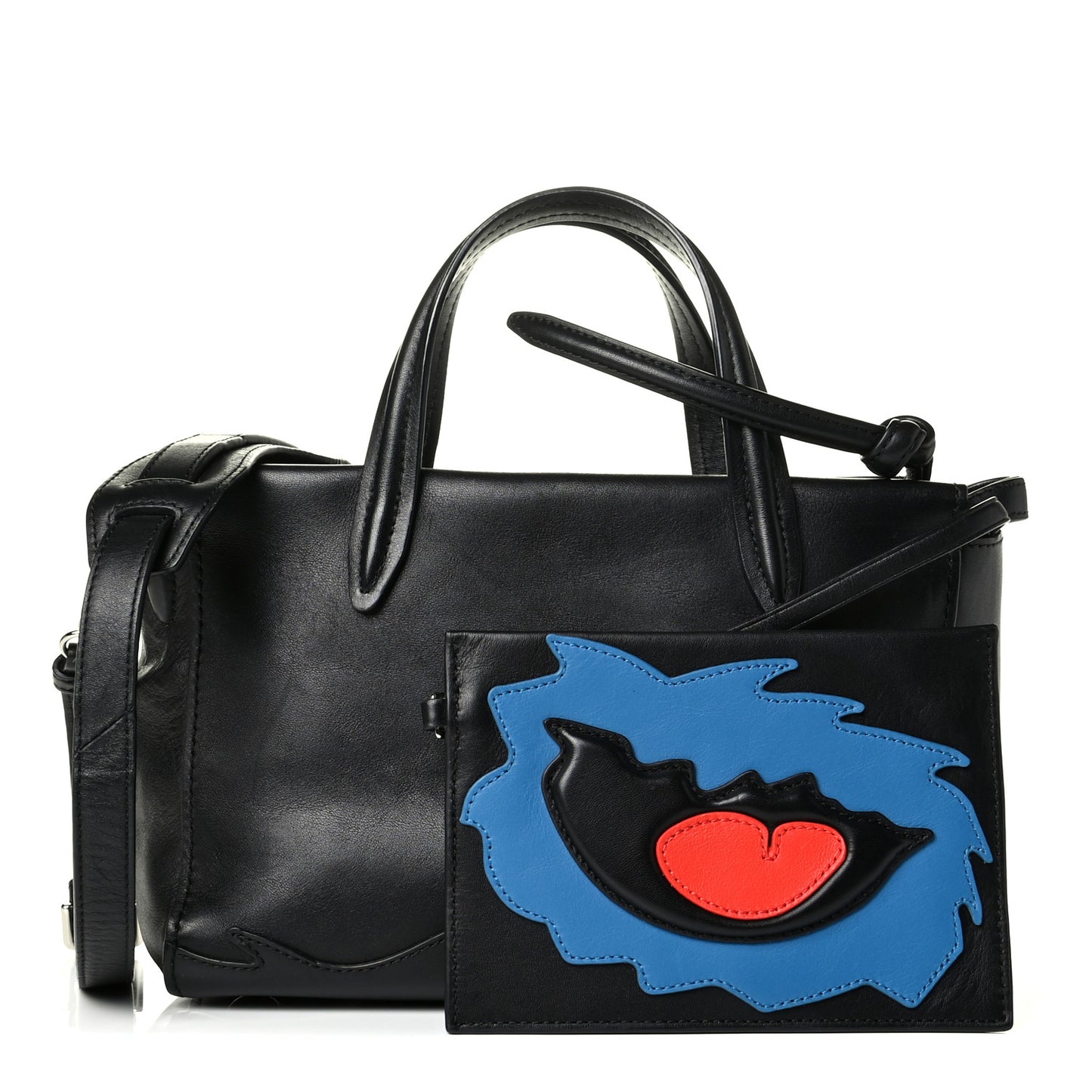 Calfskin Small Ames Patchwork Satchel Black
