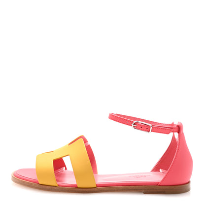 Hermes Calfskin Santorini Sandals 36.5 Jaune Sable Rose 1 of 10