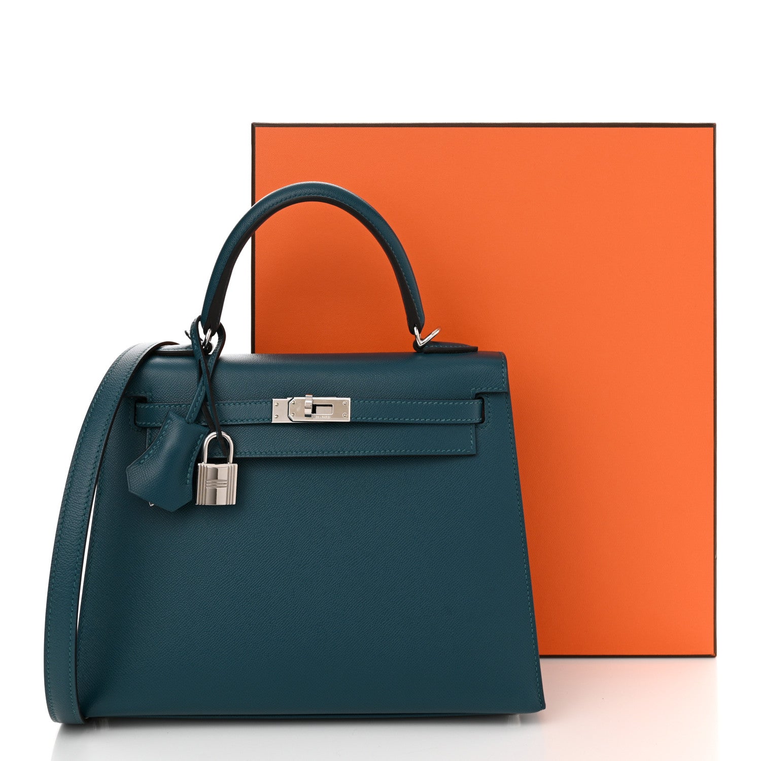 Hermes Madame Calfskin Verso Kelly Sellier 25 Vert Bosphore Sienne 12 of 12