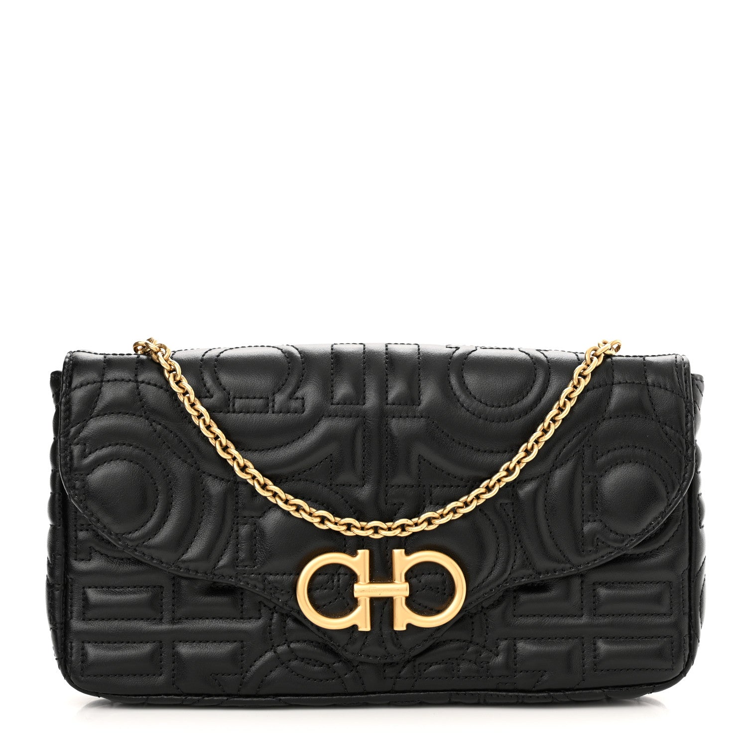 Salvatore Ferragamo Calfskin Quilted Gancini Mini Bag Black 1 of 10