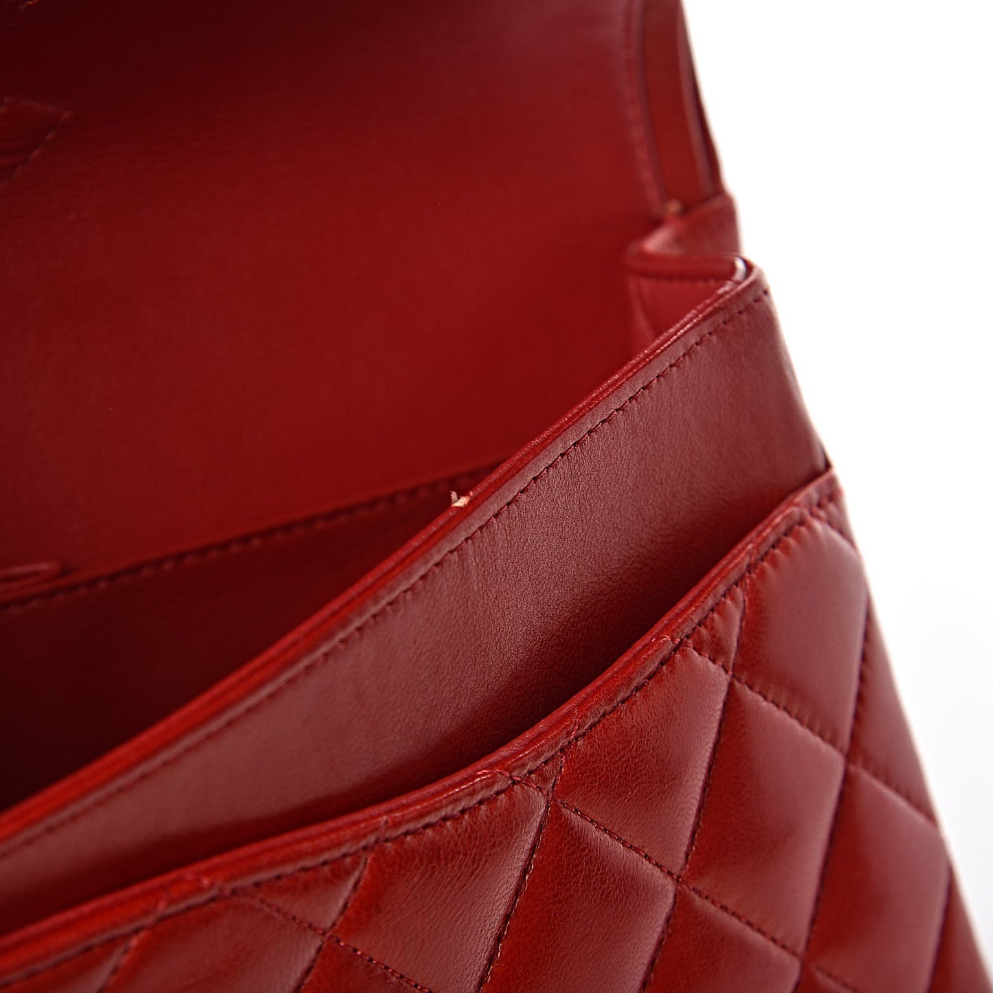 Lambskin Quilted Medium Double Flap Red