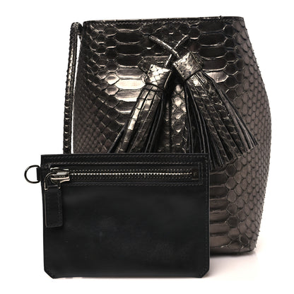 Tom Ford Metallic Snakeskin Small Double Tassel Bucket Bag Silver 3 of 11