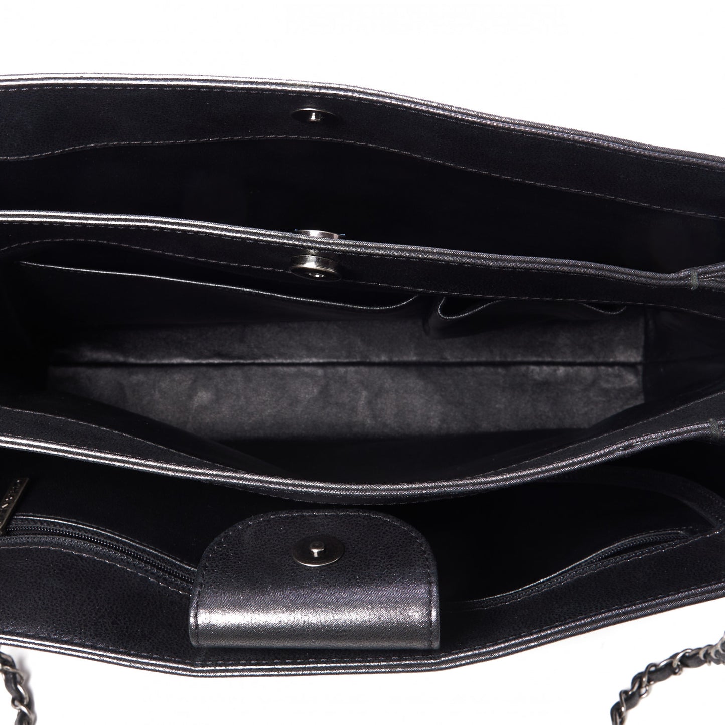 Iridescent Calfskin CC East West Shopping Tote Grey