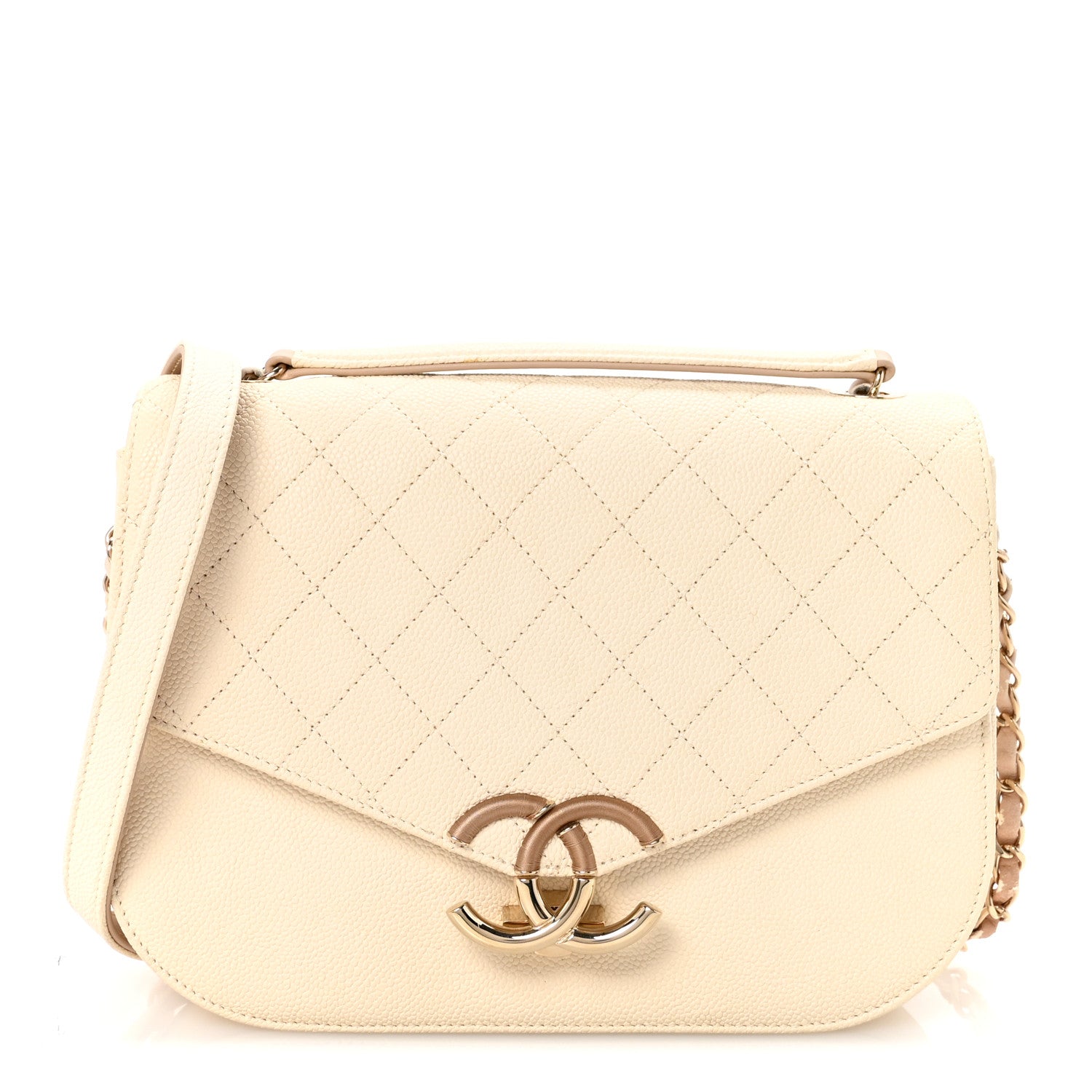 Chanel Grained Calfskin Quilted Medium Cuba Top Handle Flap Ivory 2 of 10