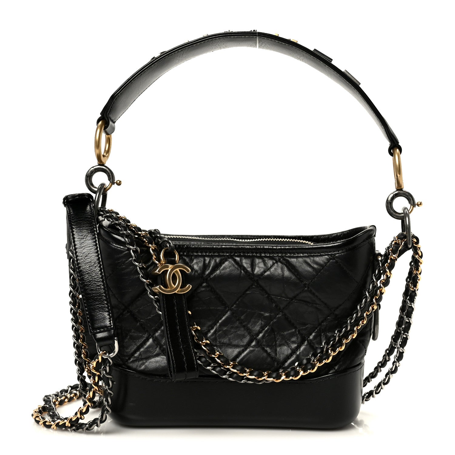 Chanel Aged Calfskin Quilted Small Gabrielle Logo Hobo Black 1 of 10