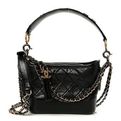 Chanel Aged Calfskin Quilted Small Gabrielle Logo Hobo Black 1 of 10