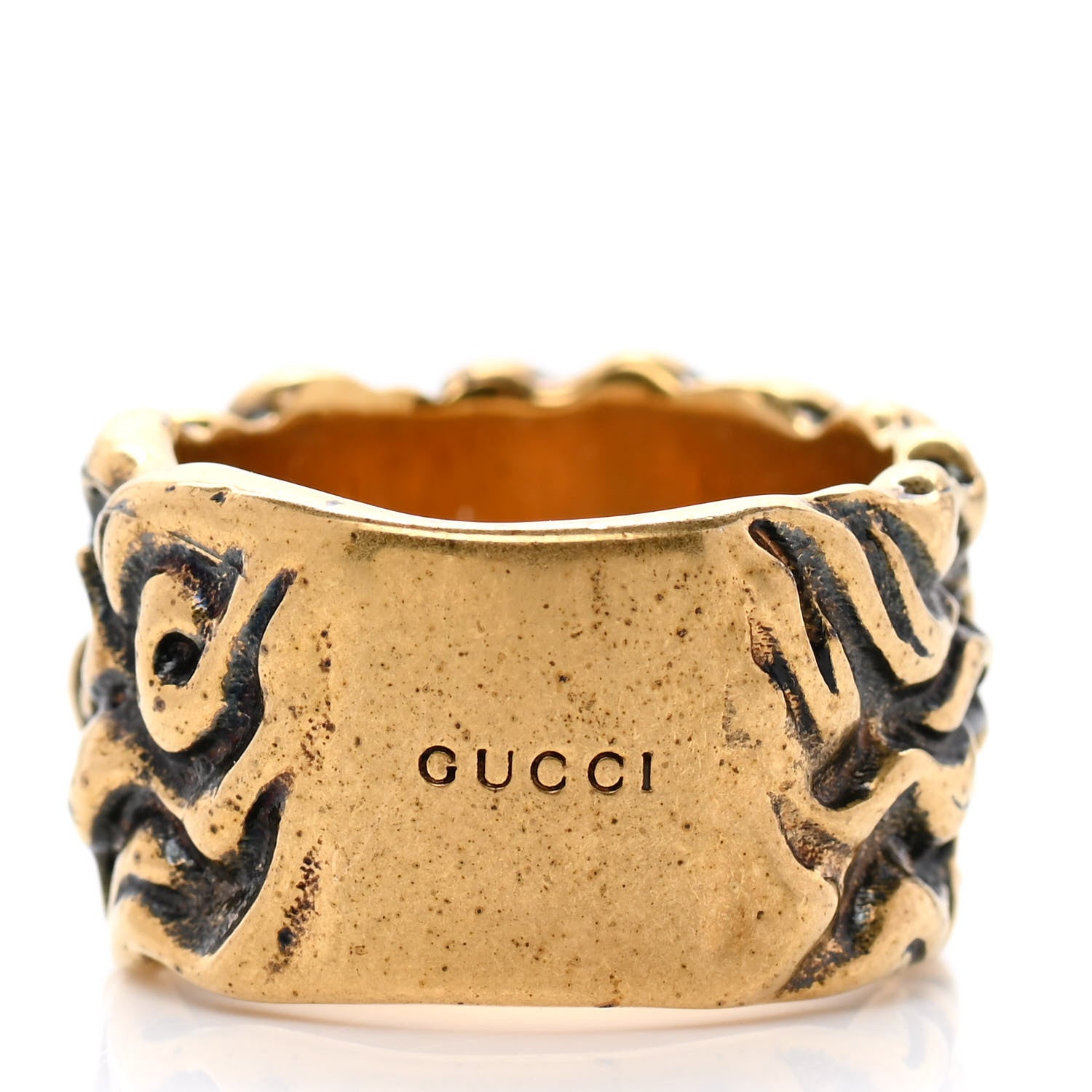 Gucci Metal Lion Mane Ring L Aged Gold 3 of 6