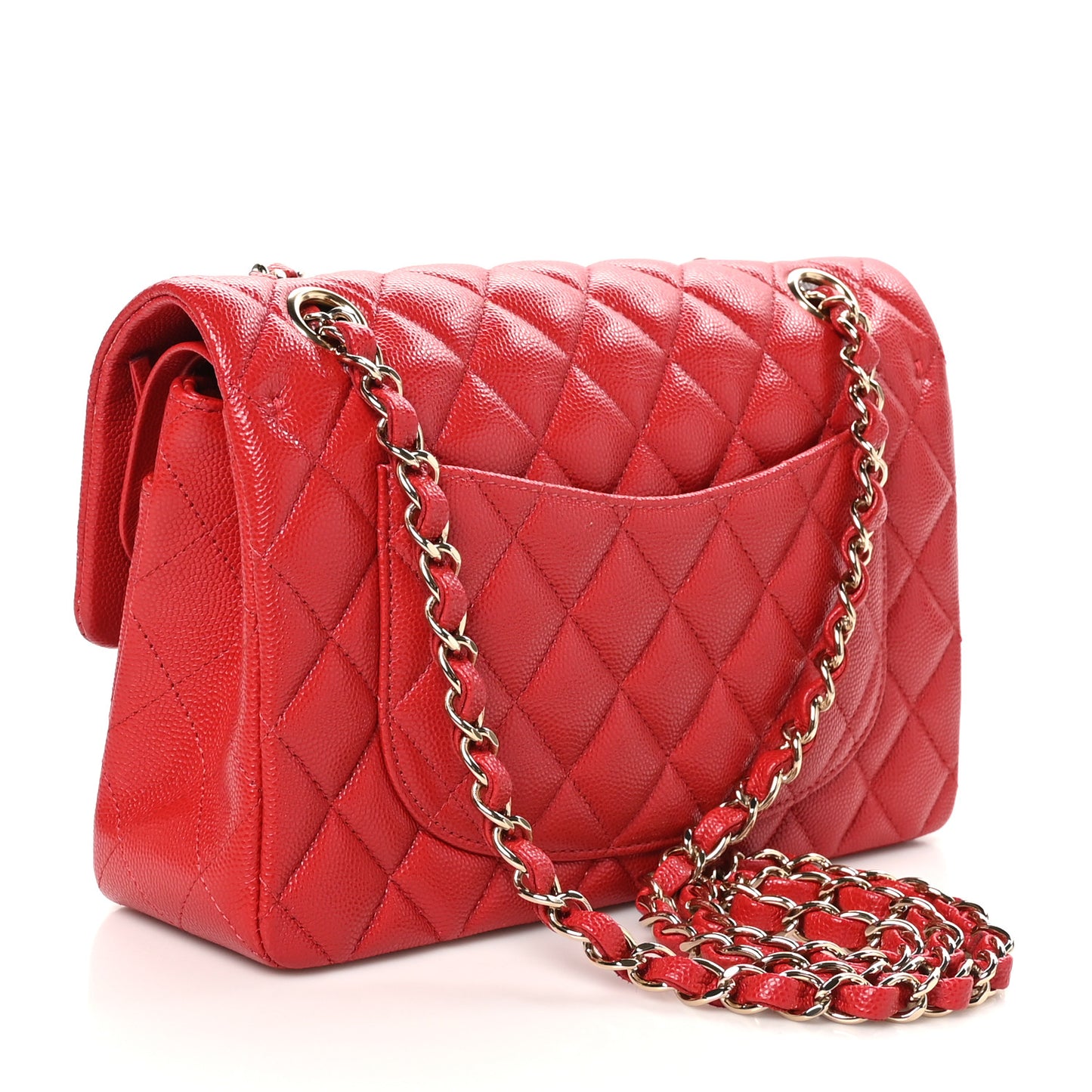 Caviar Quilted Small Double Flap Red