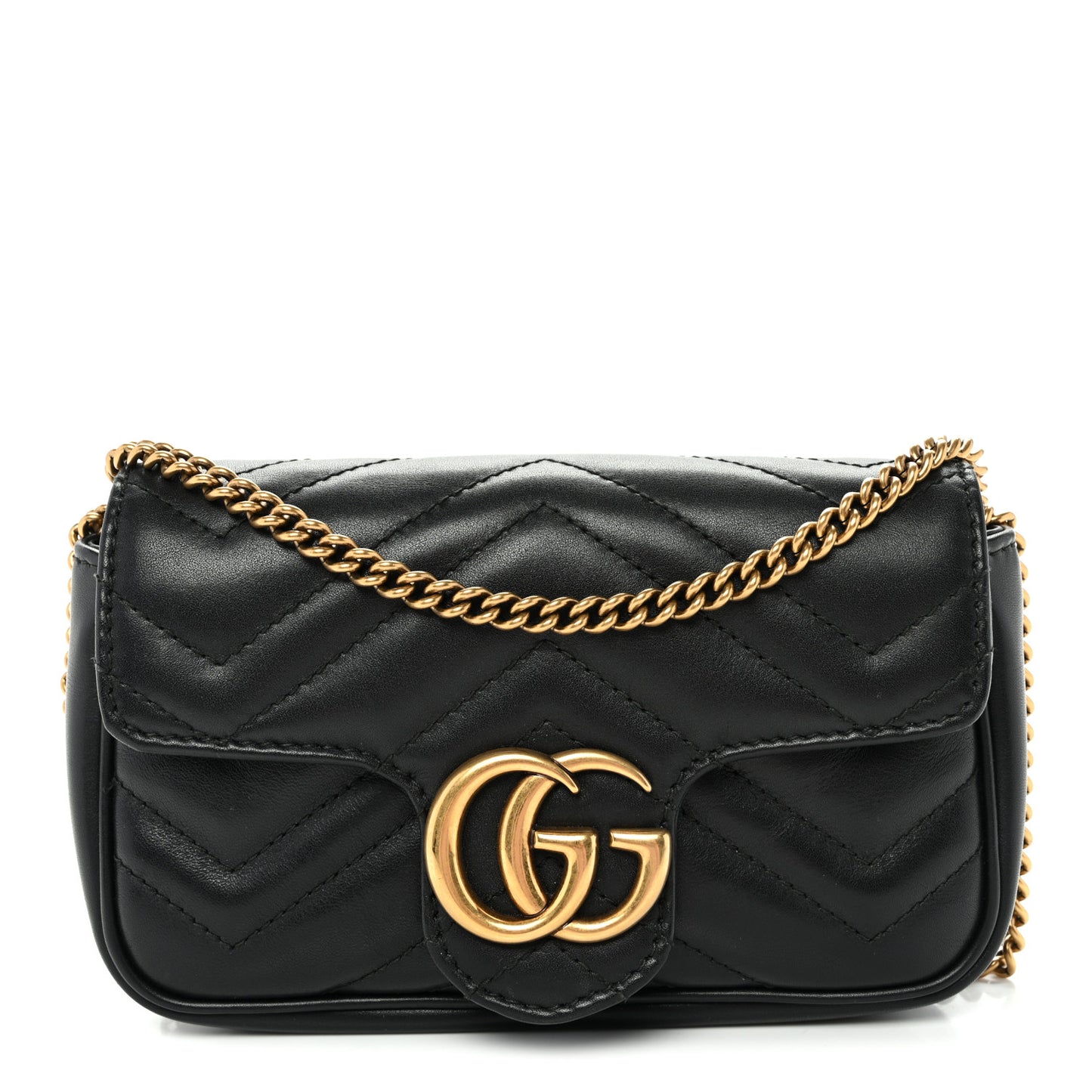 Calfskin Matelasse Super Mini GG Marmont Shoulder Bag Black