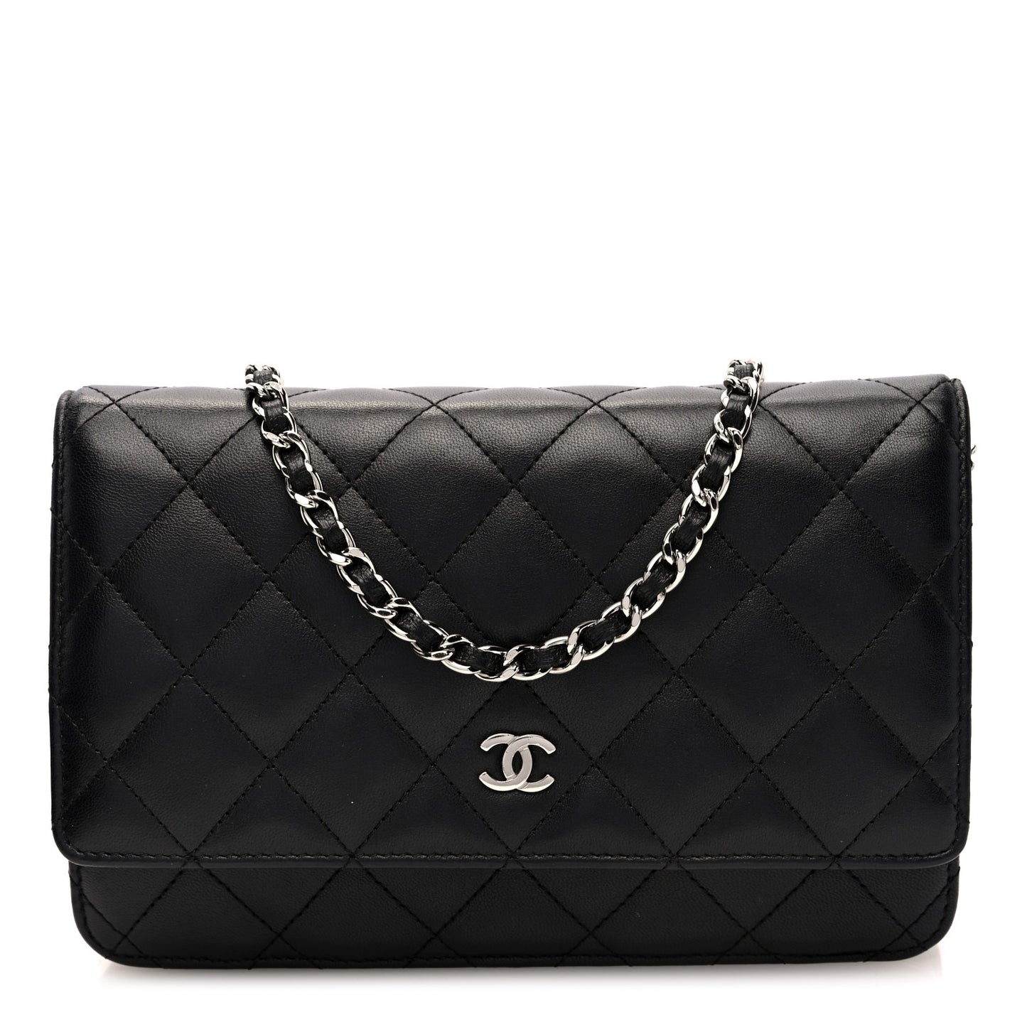 Lambskin Quilted Wallet On Chain WOC Black