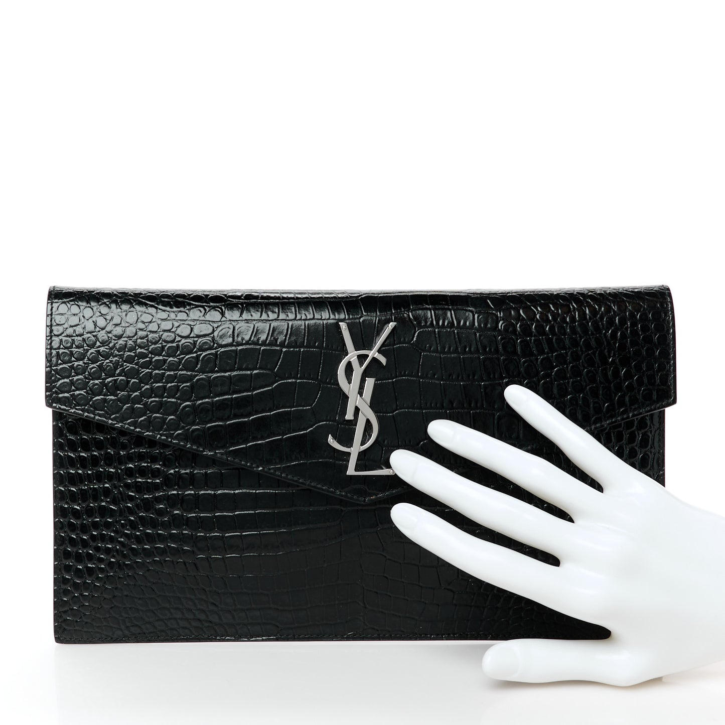 Calfskin Crocodile Embossed Uptown Monogram Pouch Black