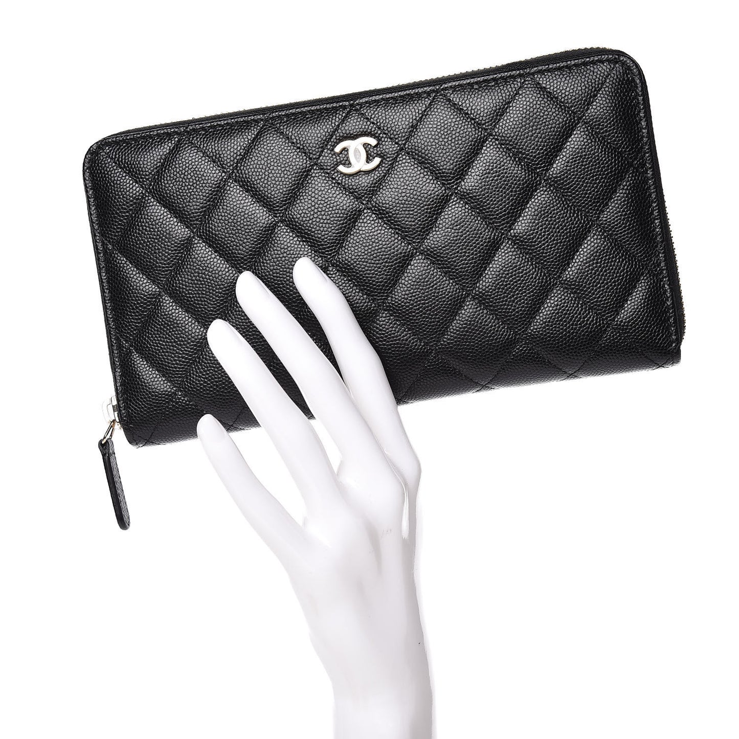 Caviar Quilted Large Zip Around Organizer Wallet Black