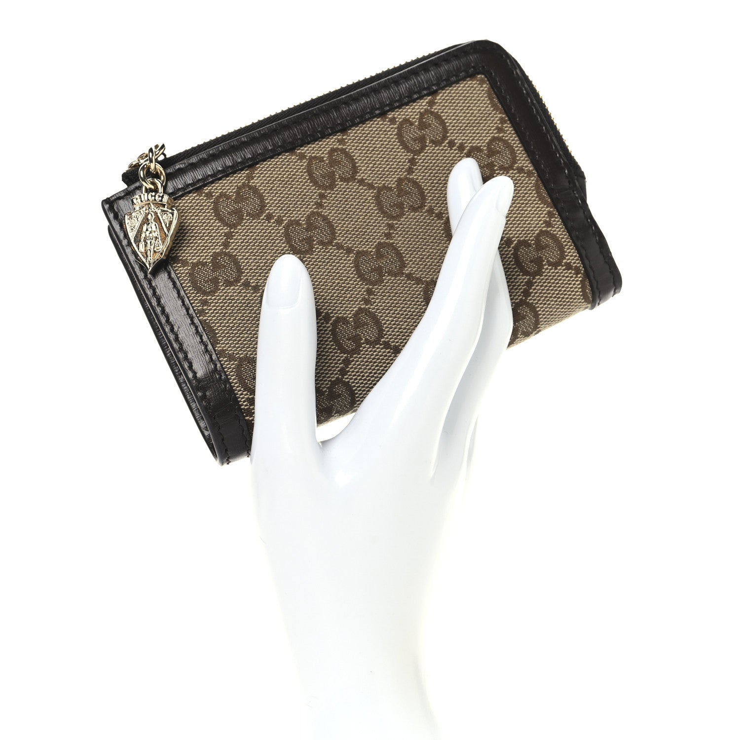 Gucci Monogram Calfskin Zip Around Wallet Beige Ebony 2 of 9