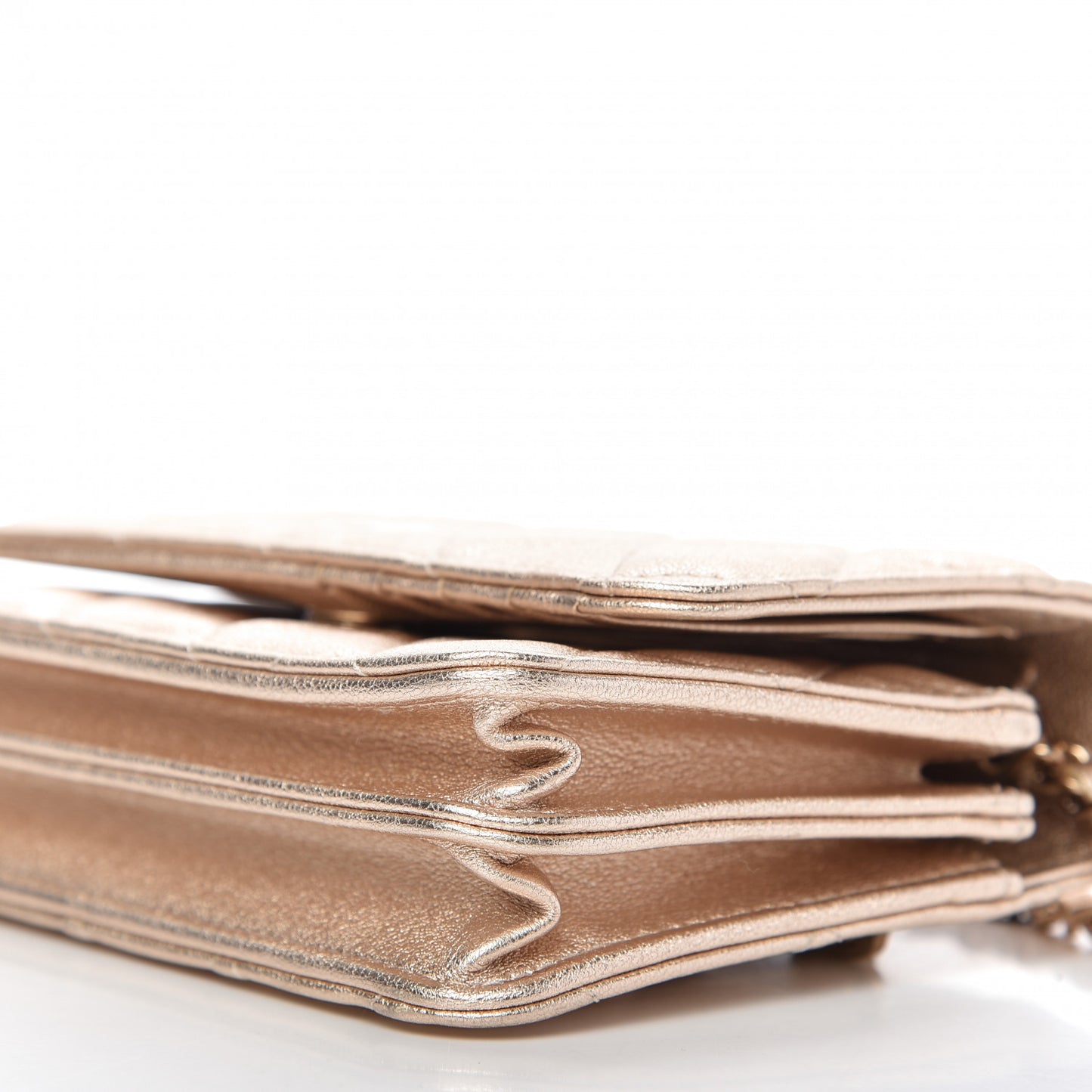 Metallic Lambskin Quilted Mini Wallet On Chain WOC Gold