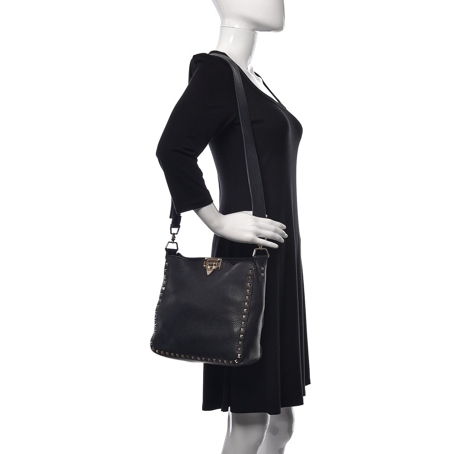 Valentino Garavani Pebbled Calfskin Small Rockstud Flip-Lock Messenger Bag Black 2 of 15