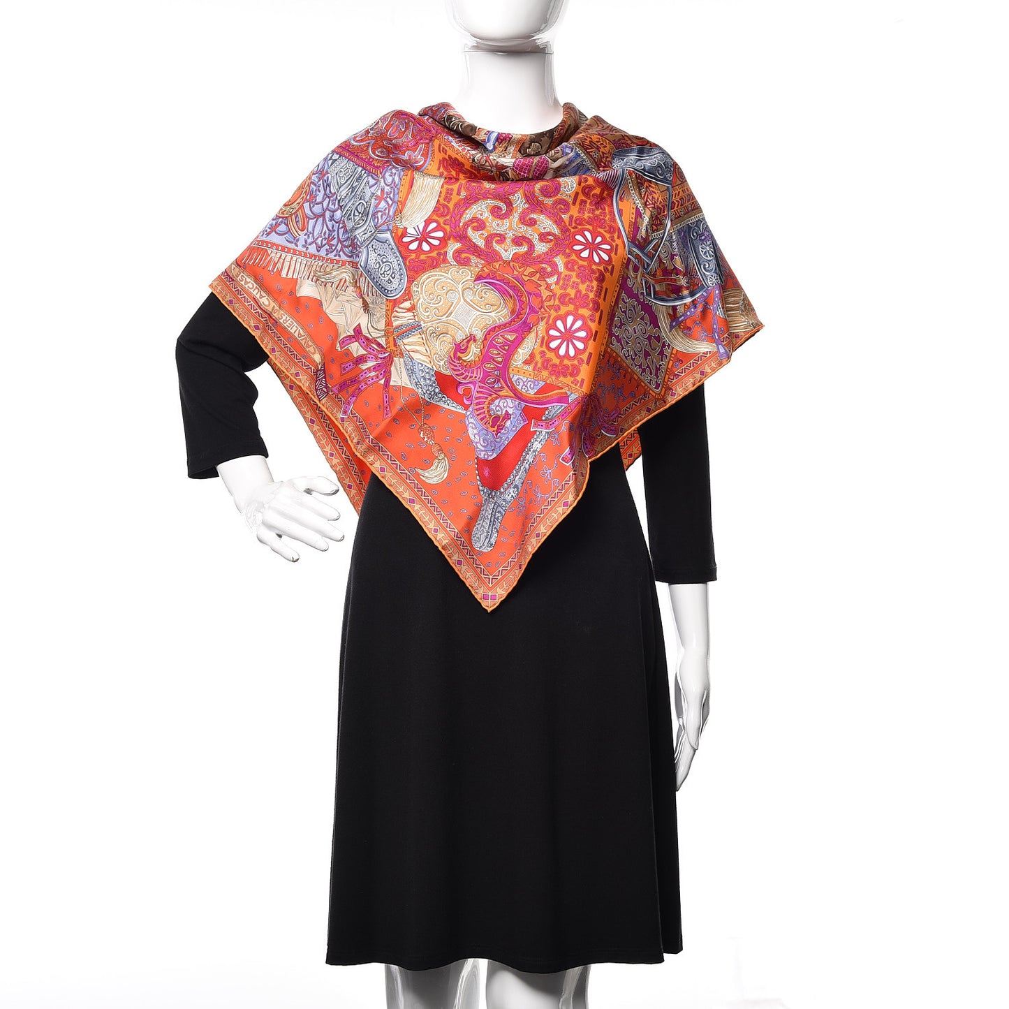 Silk Cavaliers du Caucase Scarf 90 Orange Fuchsia Parme