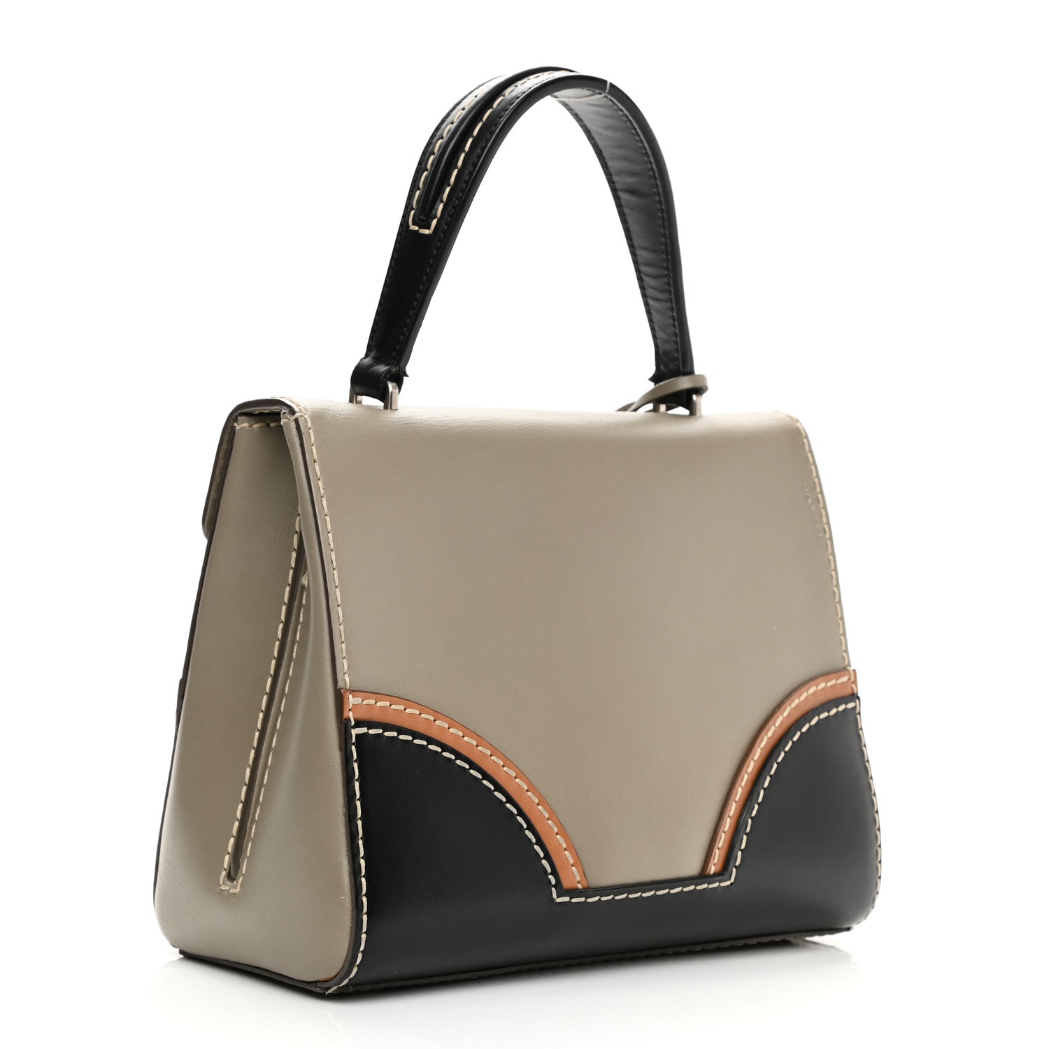 Prada Vitello Tri-Color Medium Sound Top Handle Satchel Grigio Black 3 of 18