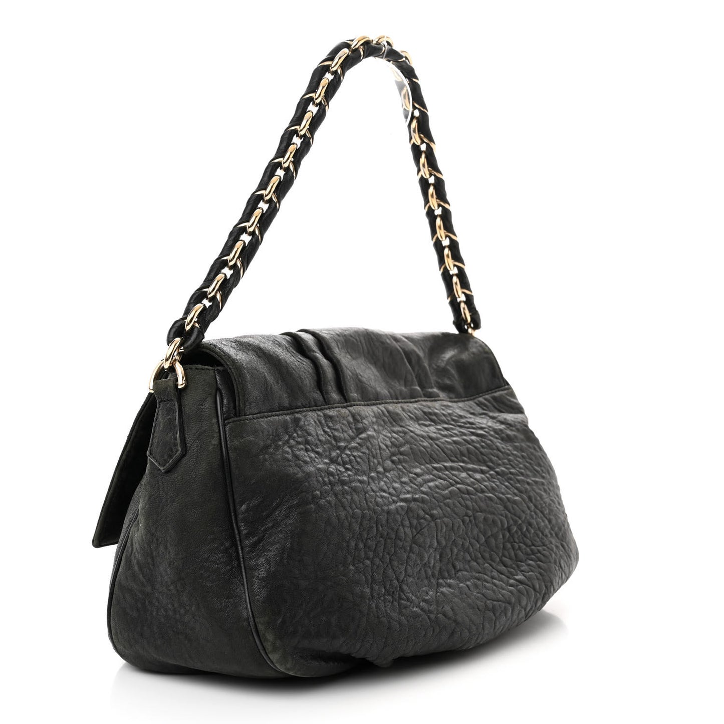 Crinkled Lambskin Mia Shoulder Flap Black