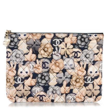 Chanel Nylon Quilted Medium Cat Emoticon Cosmetic Case Navy 1 of 7