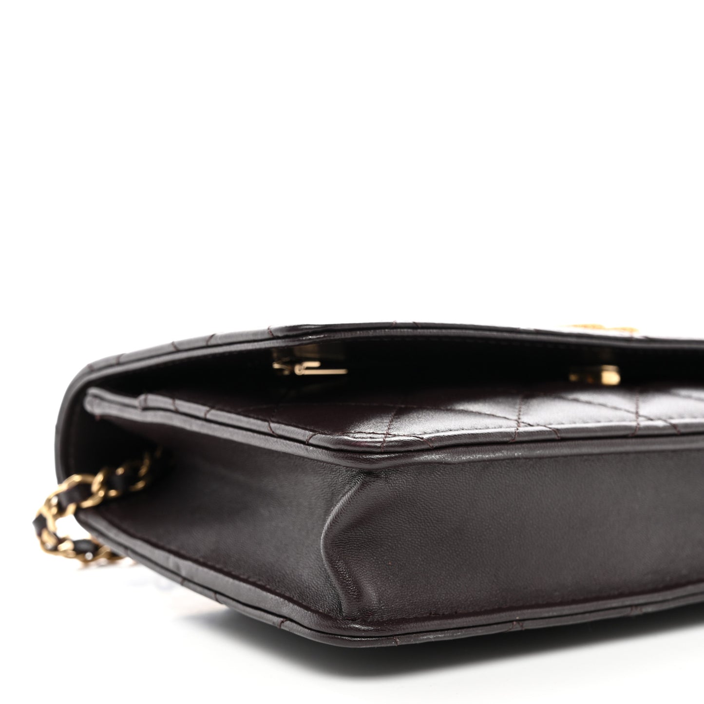 Lambskin Quilted Studded CC Wallet On Chain WOC Brown