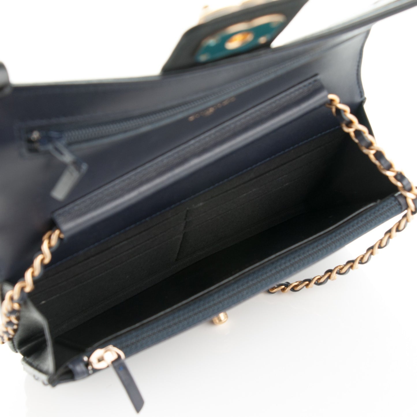 Lambskin Quilted Elegant CC Wallet On Chain WOC Navy Black
