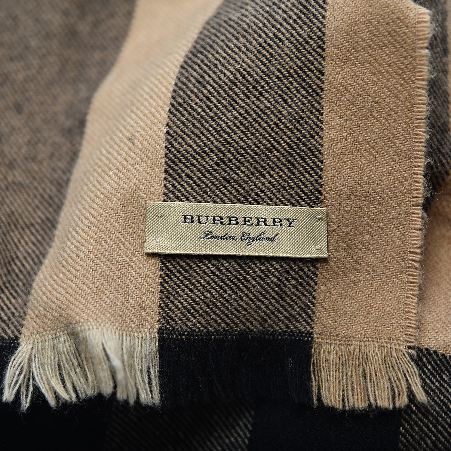 Burberry Cashmere Wool Check Amu Lash Fringe Scarf Camel 4 of 5