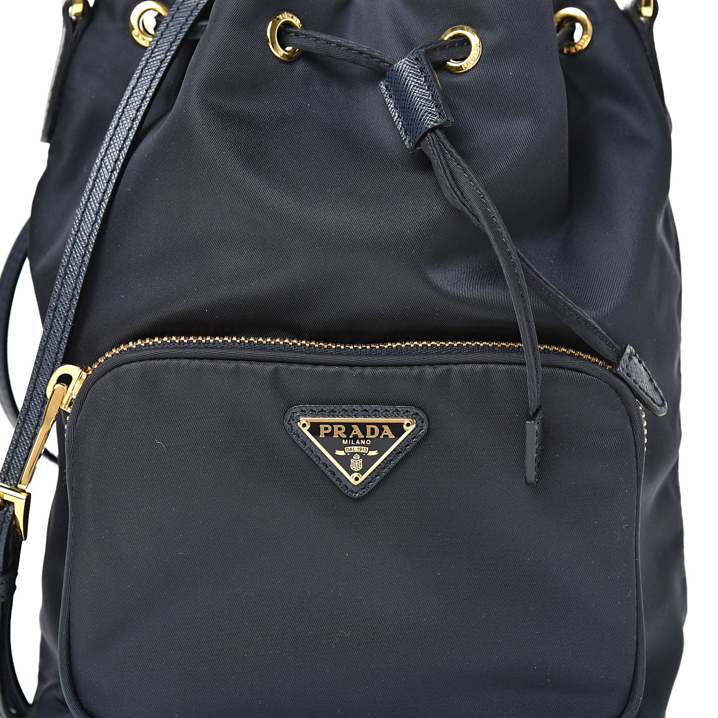 Saffiano Tessuto Nylon Mini Bucket Crossbody Bag Blue