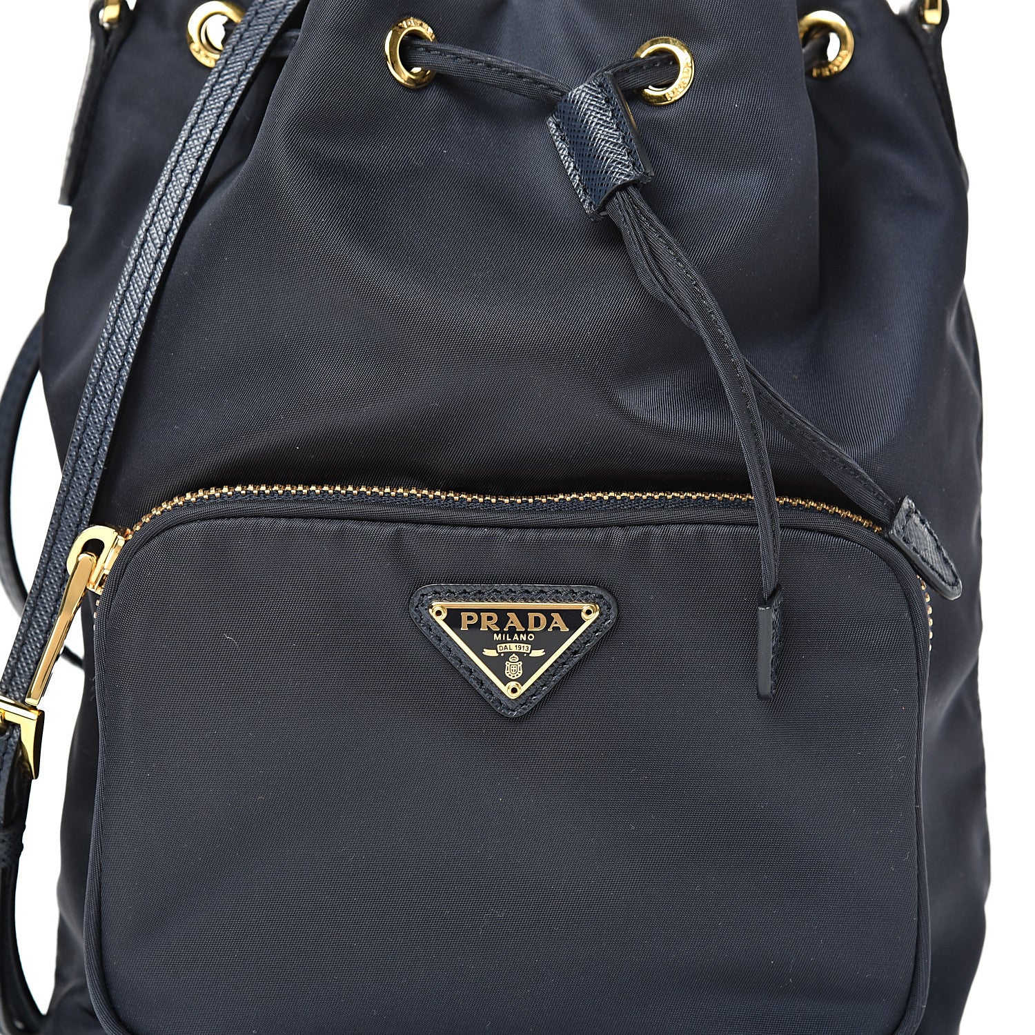 Prada Saffiano Tessuto Nylon Mini Bucket Crossbody Bag Blue 7 of 9