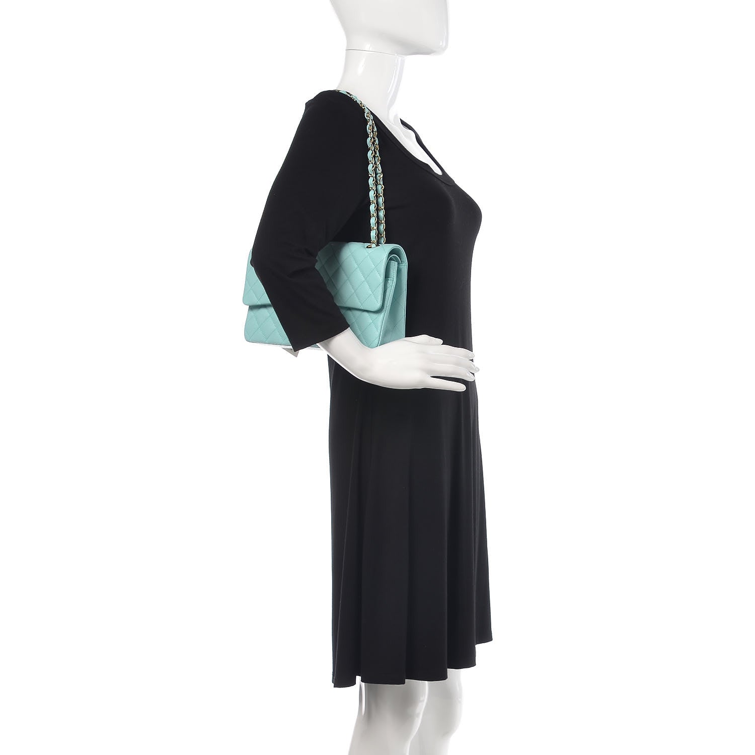 Chanel Caviar Quilted Medium Double Flap Light Blue 2 of 10