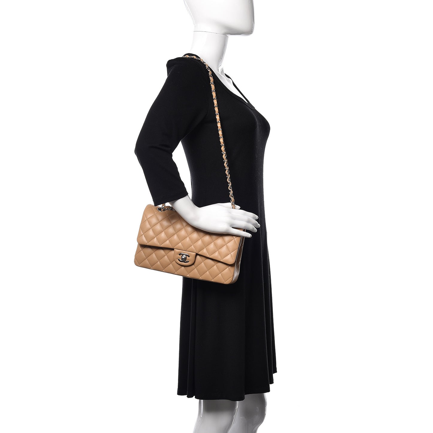 Lambskin Quilted Medium Double Flap Beige