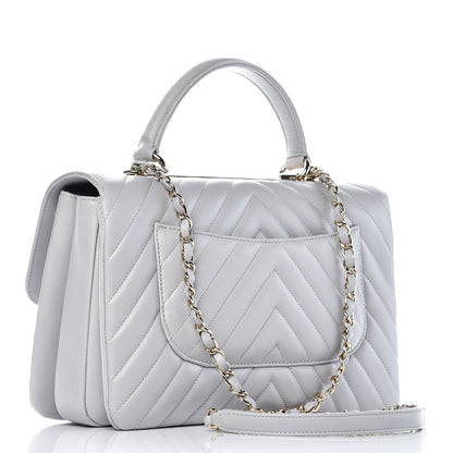Chanel Lambskin Chevron Quilted Medium Trendy CC Dual Handle Flap Bag Grey 2 of 12