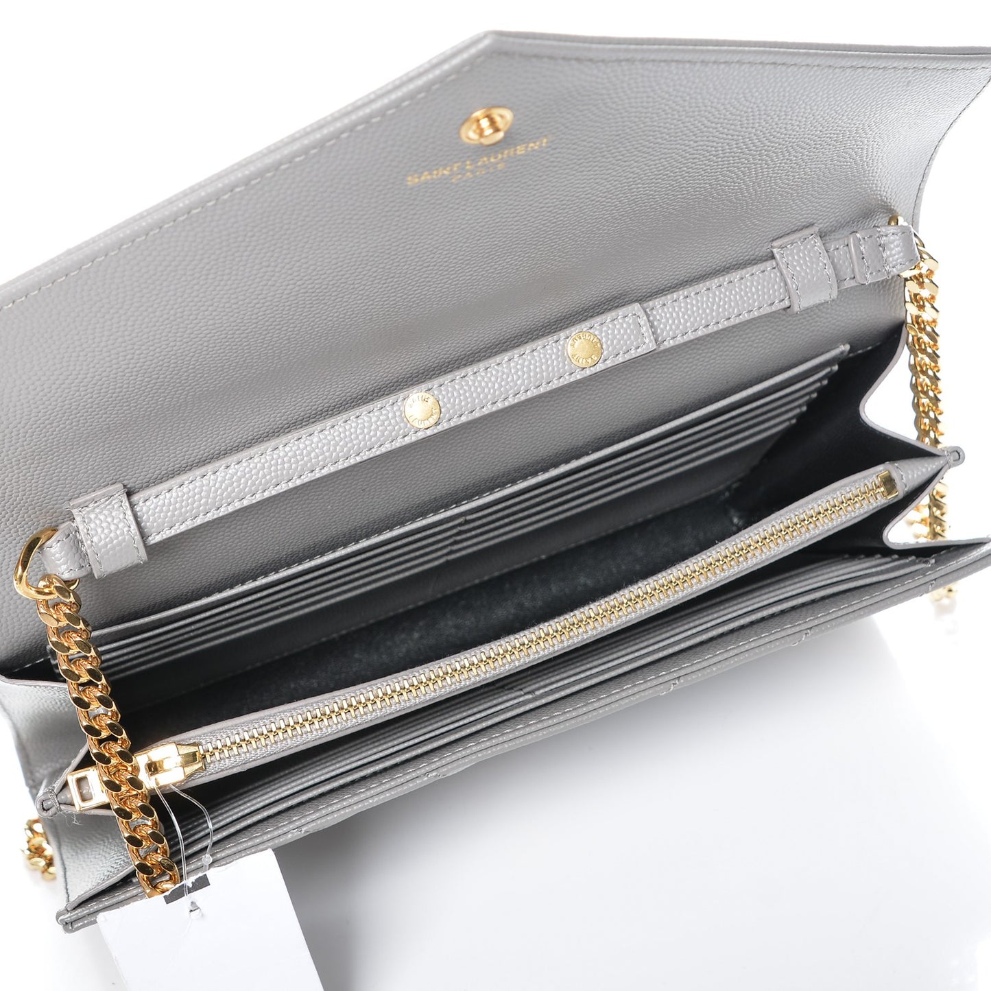 Grain De Poudre Matelasse Chevron Monogram Chain Wallet Oyster Grey