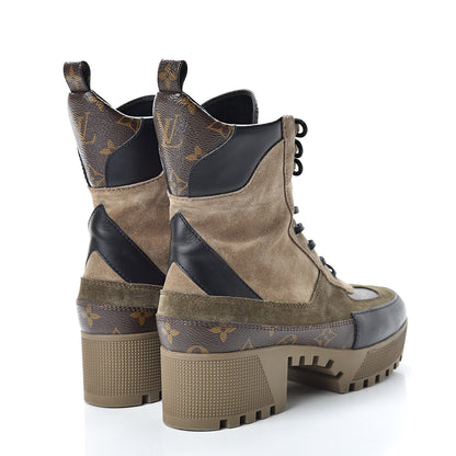Louis Vuitton Suede Calfskin Monogram Laureate Platform Desert Boots 40 Beige 4 of 7