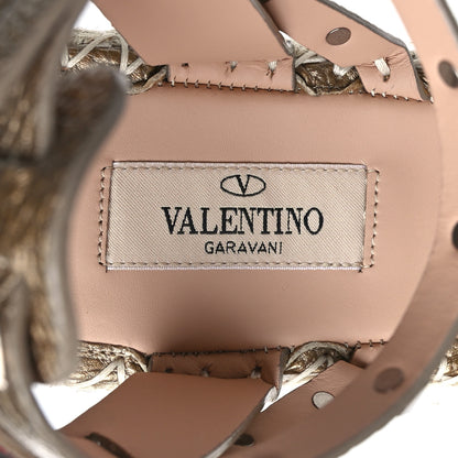 Valentino Garavani Metallic Grained Calfskin Rockstud Ankle Strap Espadrille Flat Sandals 40 Skin Natural 7 of 8