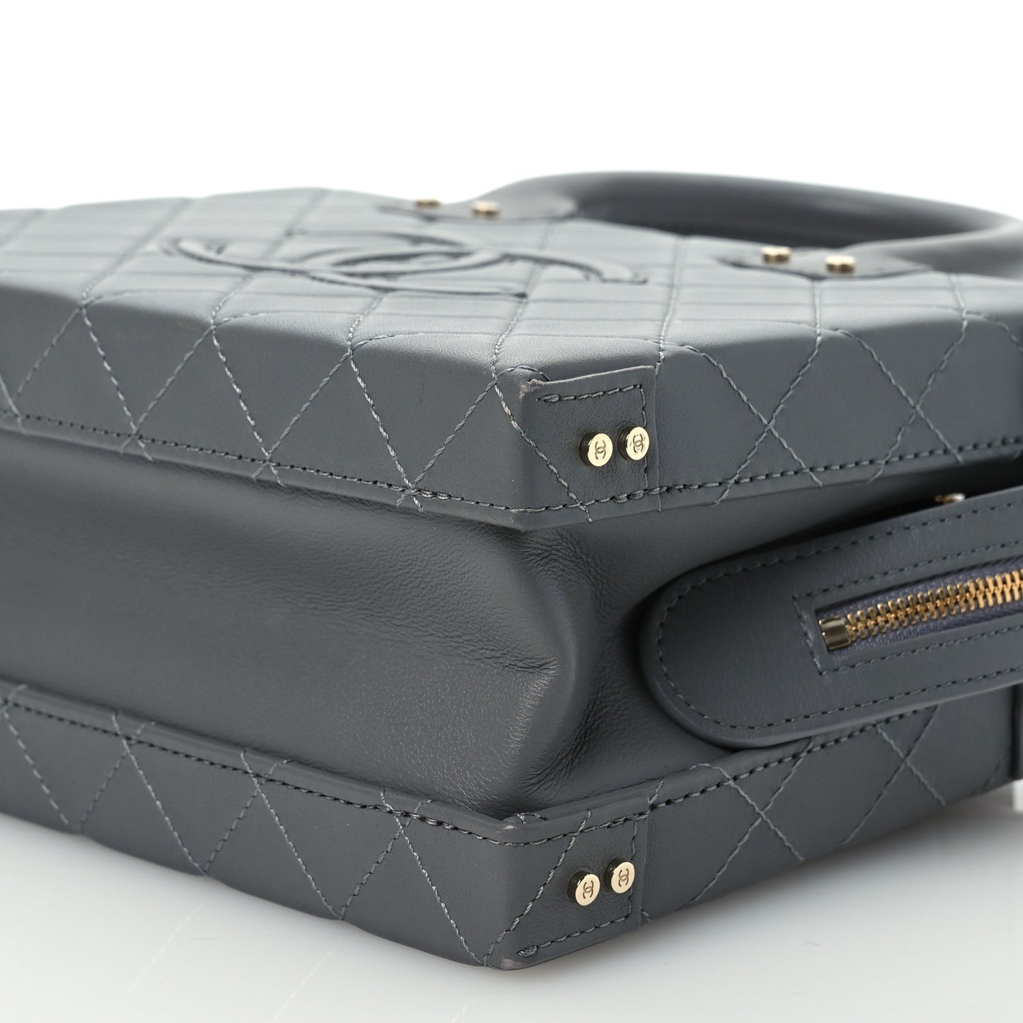 Calfskin Quilted Studded Square Vanity Case Grey