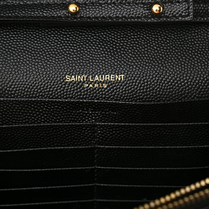 Saint Laurent Grain De Poudre Matelasse Chevron Monogram Chain Wallet Black 6 of 11