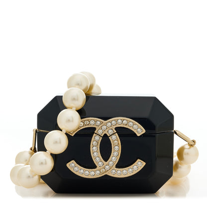 Chanel Resin Crystal Pearl Airpods Pro Holder Necklace Black Pearly White 1 of 6