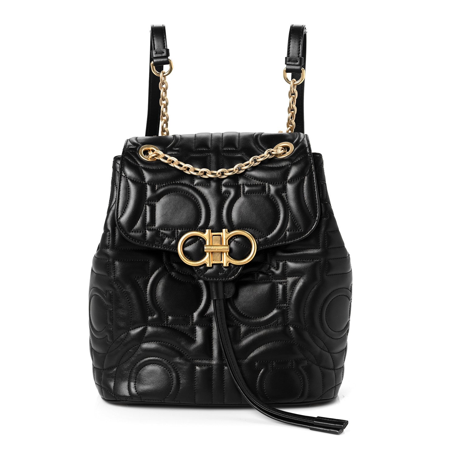 Salvatore Ferragamo Calfskin Quilted Gancini Backpack Black 1 of 8