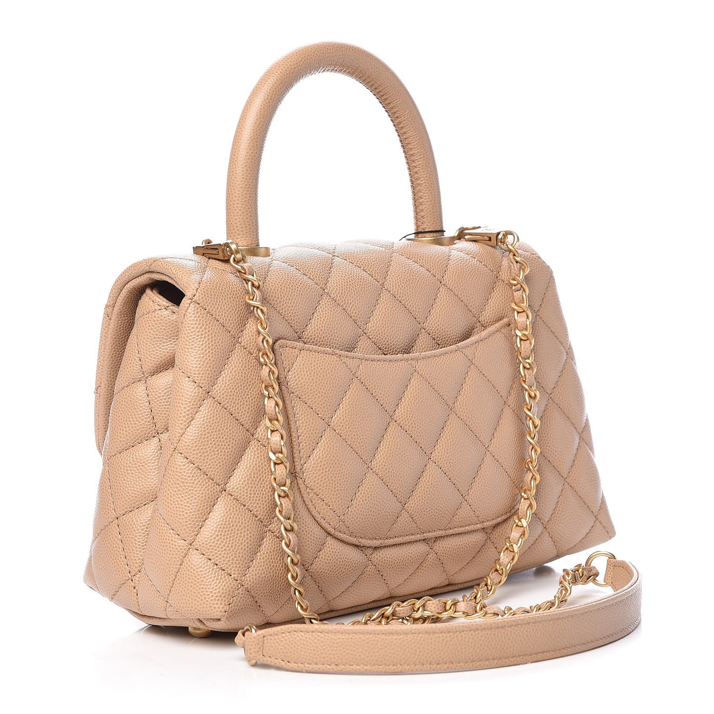 Caviar Quilted Mini Coco Handle Flap Beige