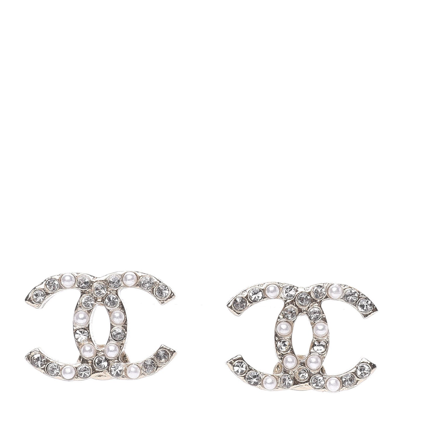 Crystal Pearl CC Earrings Gold