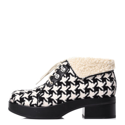 Gucci Optical Tweed Faux Shearling Houndstooth Victor Lace Up Ankle Boots 36 White Black 1 of 5